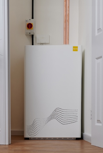 Tepeo Zero Emissions Boiler in a cupboard