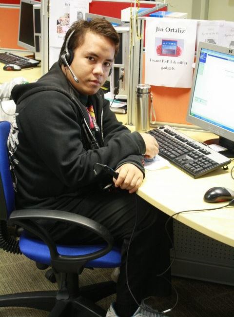Customer support agent on a headset